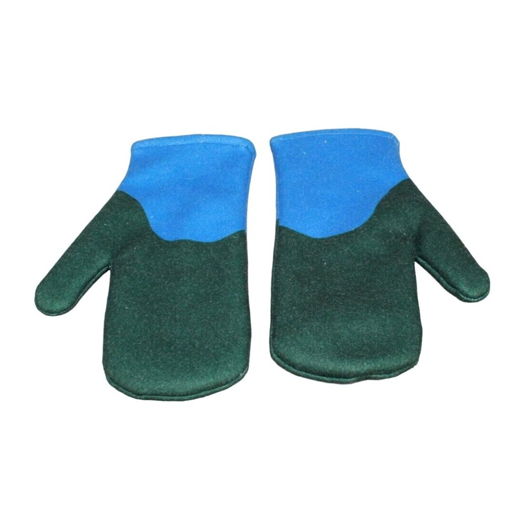New! Blue Green Wool Floral Embroidered Faux Fur Lined Felt Mittens Size Large - Picture 2 of 10